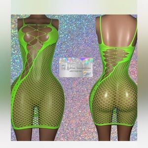 EXOTIC/ STRIPPER/ RAVE WEAR: GREEN DRESS WITH RHINESTONES